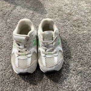 New Balance Kids White and Light Green Sneakers